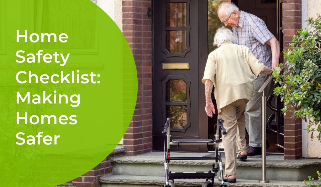 elderly couple climbing steps to their front door