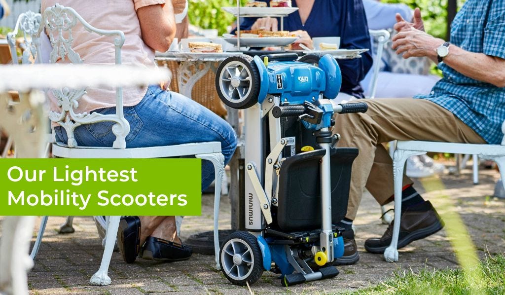 Our lightest mobility scooter with a tea party