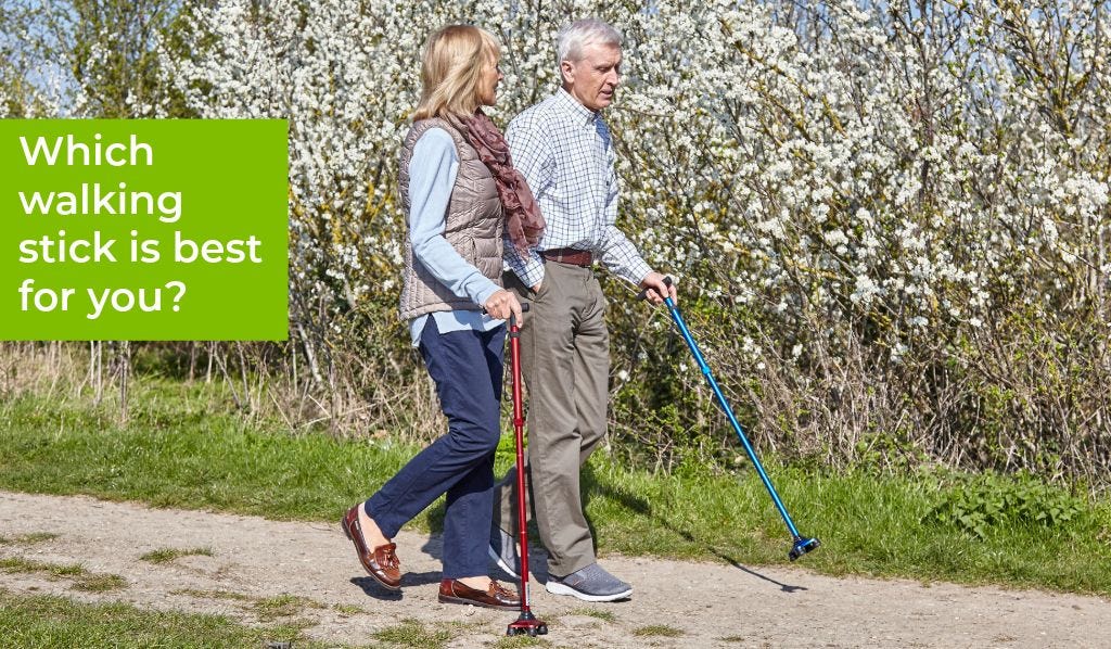 Couple strolling with walking sticks