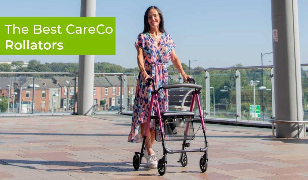 woman walking with a rollator outside