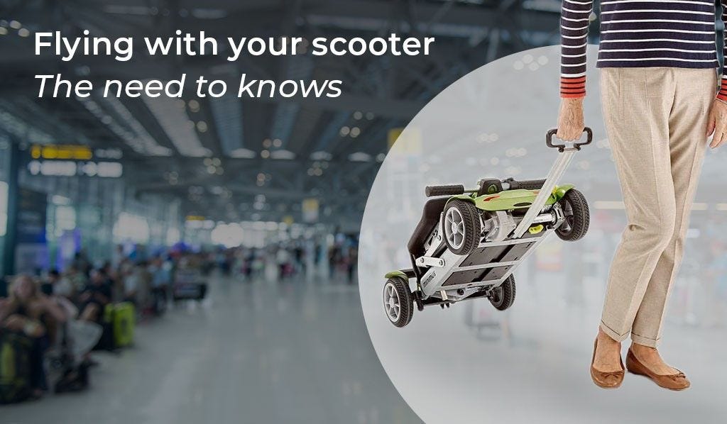 Woman with folding mobility scooter in an airport