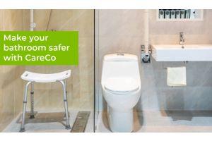 bathroom featuring some grab rails and shower stool
