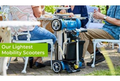 Our lightest mobility scooter with a tea party