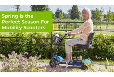 Woman riding a mobility scooter in sunny park