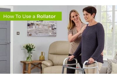 an occupational therapist showing a customer how to use a walking aid