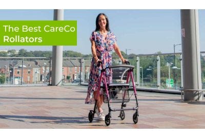 woman walking with a rollator outside