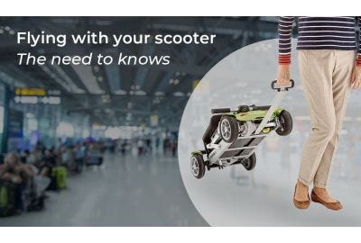 Woman with folding mobility scooter in an airport