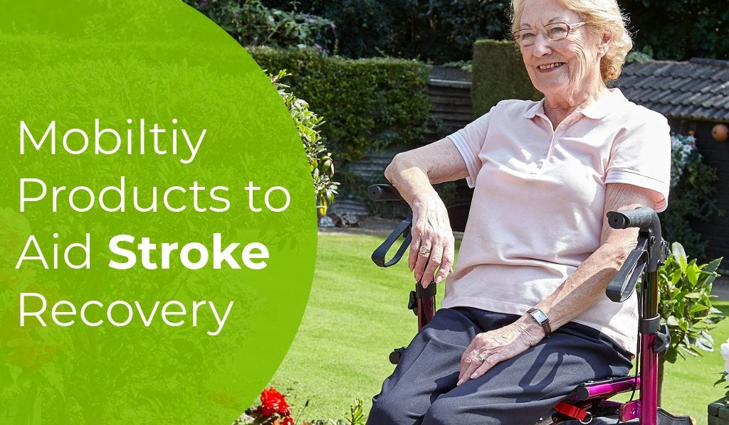 elderly lady sitting in a rollator - Stroke article