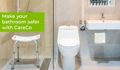 bathroom featuring some grab rails and shower stool