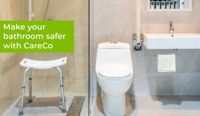 bathroom featuring some grab rails and shower stool