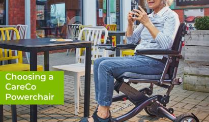 woman on electric wheelchair at a cafe