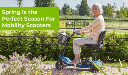 Woman riding a mobility scooter in sunny park