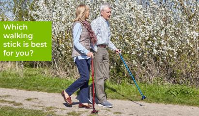 Couple strolling with walking sticks