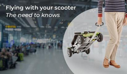 Woman with folding mobility scooter in an airport