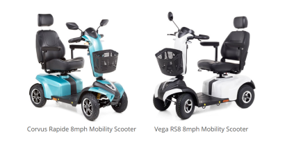 Corvus Rapide and Vega RS8 road mobility scooters