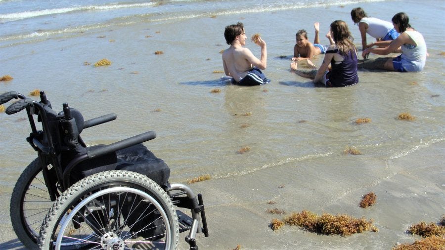 wheelchair on the beach