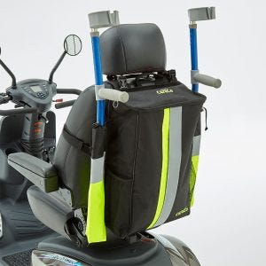 bag and can holder with reflective strips on mobility scooter