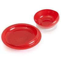 red dignity bowl and plate