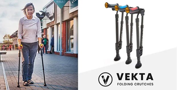 woman using crutches in a shopping centre