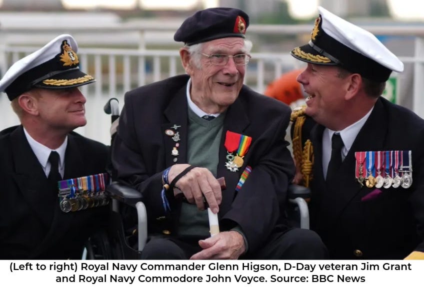 Royal Navy Commander Glenn Higson, D-Day veteran Jim Grant and Royal Navy Commodore John Voyce