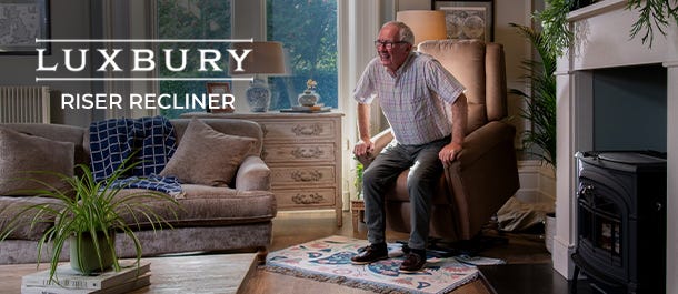 Man getting up from Luxbury Riser Recliner