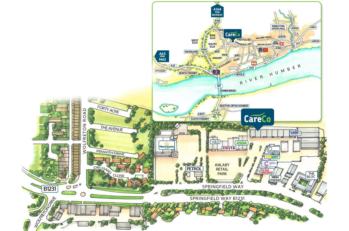 location map for CareCo Hull mobility showroom