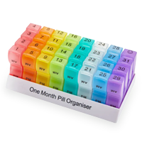 Multi-coloured pill organiser to represent living aids