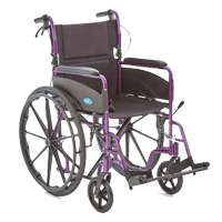 Purple self-propelled wheelchair with grey/black frame
