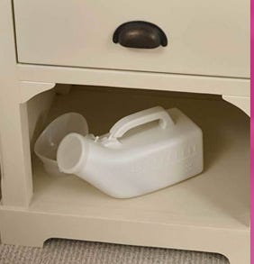 Unisex Urinal on a bedside cabinet